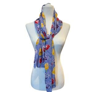 Blue Tulips Floral Scarf Women’s Spring Flower Print Soft Cottagecore